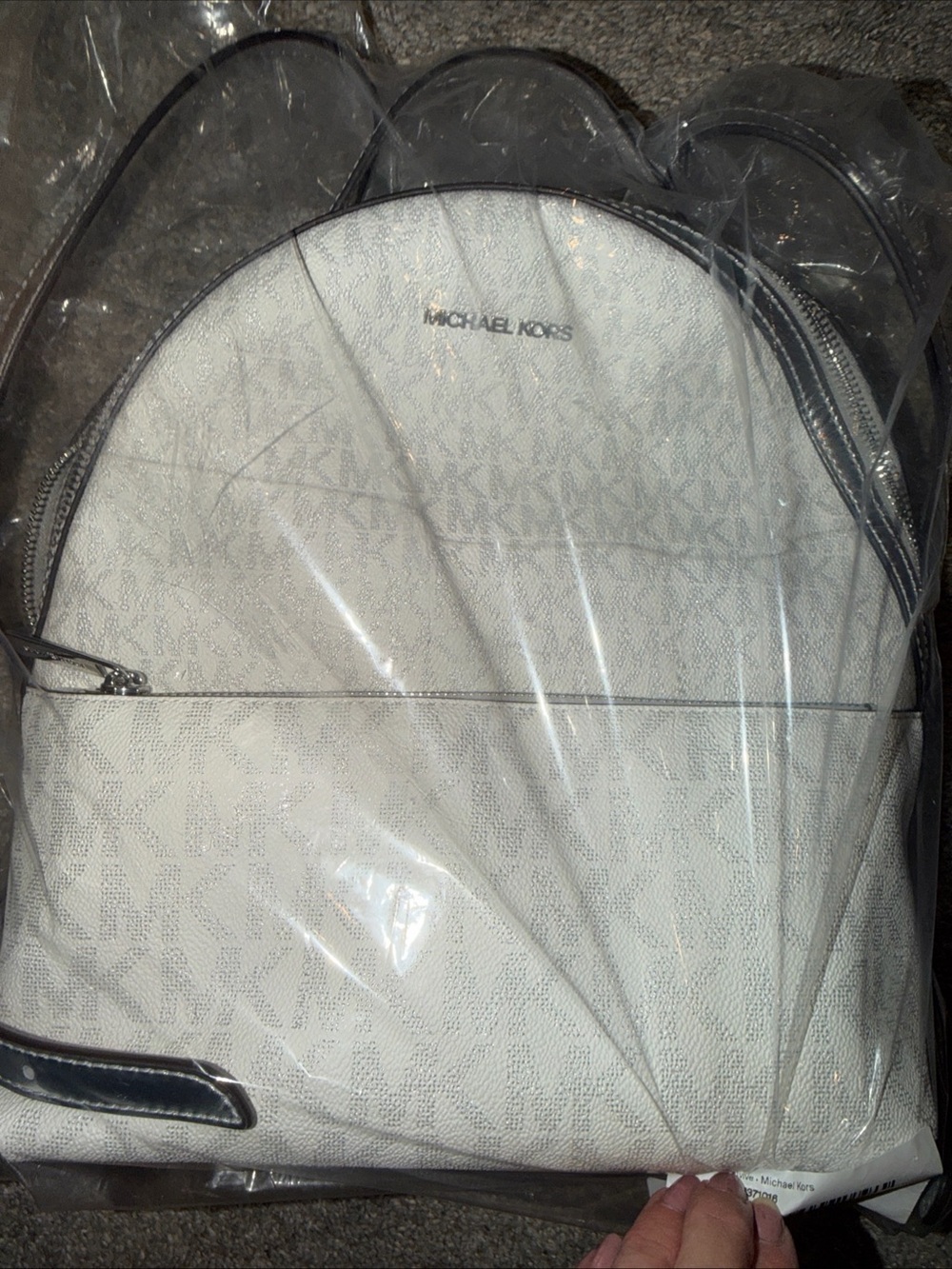 Michael Kors White MK Logo Dome Backpack